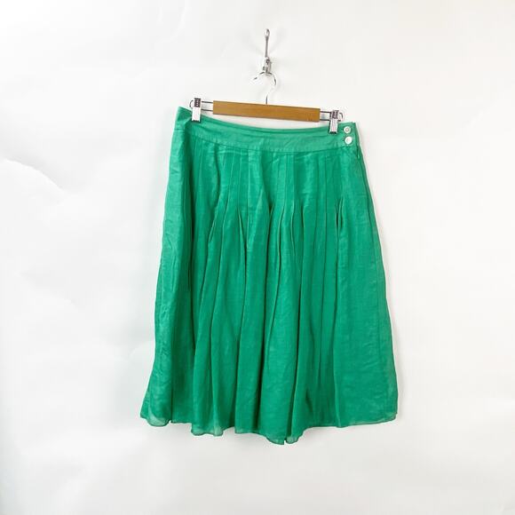 Banana Republic 6 Womens Soft Green Linen Silk Blend Pleated A-line Skirt - Picture 1 of 8